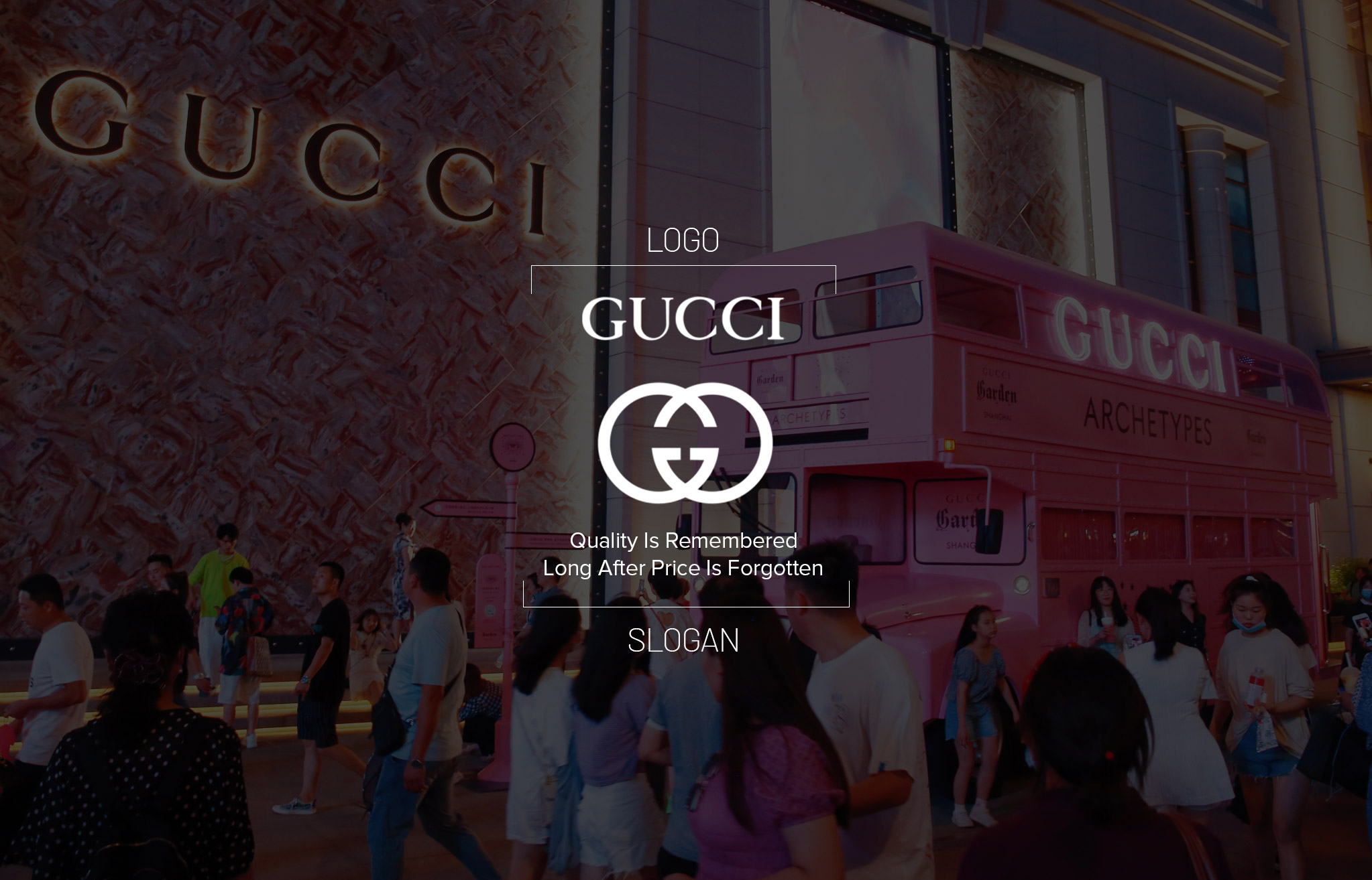 Gucci Quality Is Remembered Slogan Gucci slogan emphasizing premium craftsmanship and luxury heritage