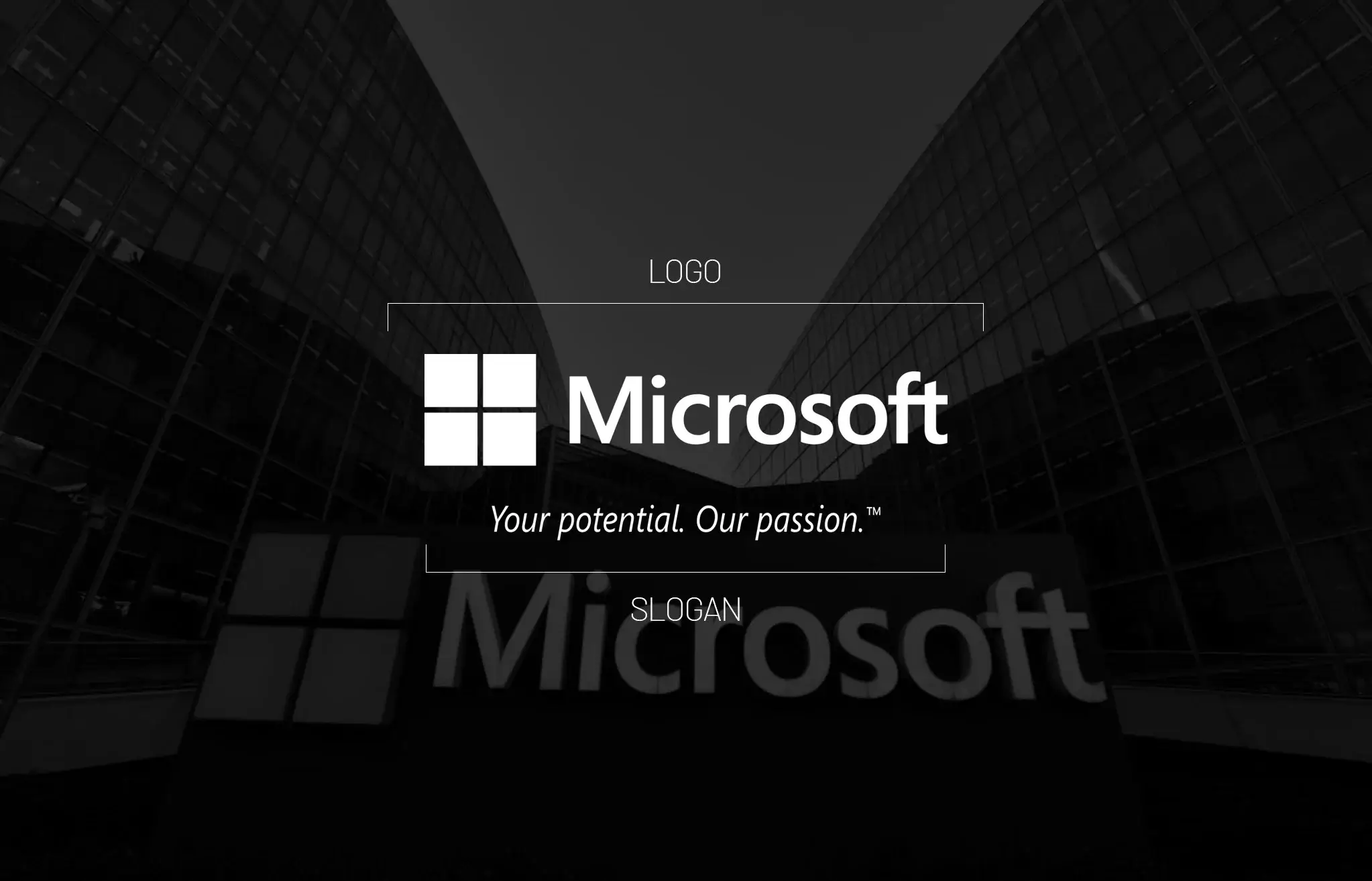 Microsoft Your Potential Our Passion Slogan Microsoft slogan showcasing empowerment and innovation branding