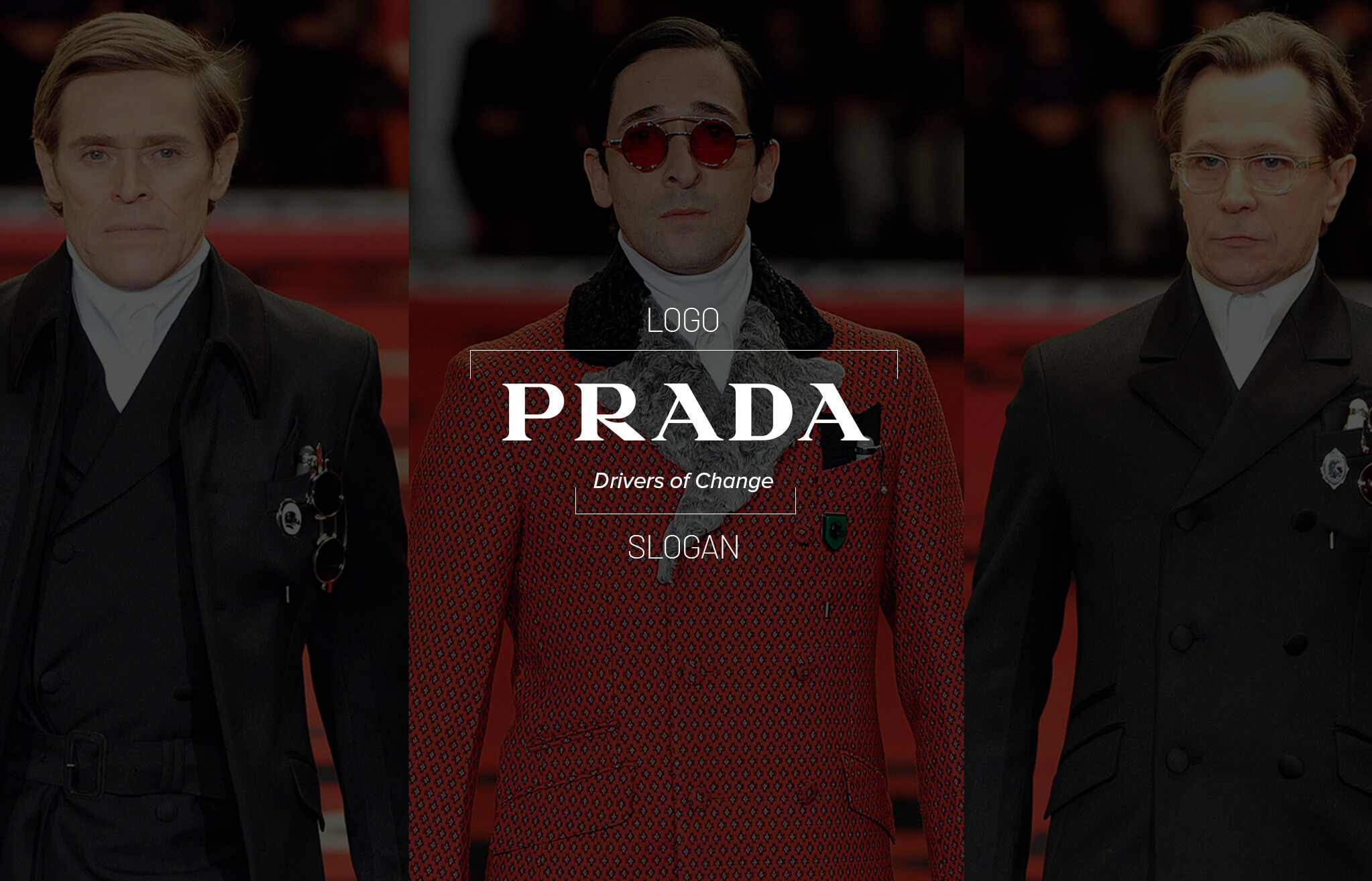 Prada Drivers of Change Slogan Prada slogan showcasing modern luxury and trend-setting identity