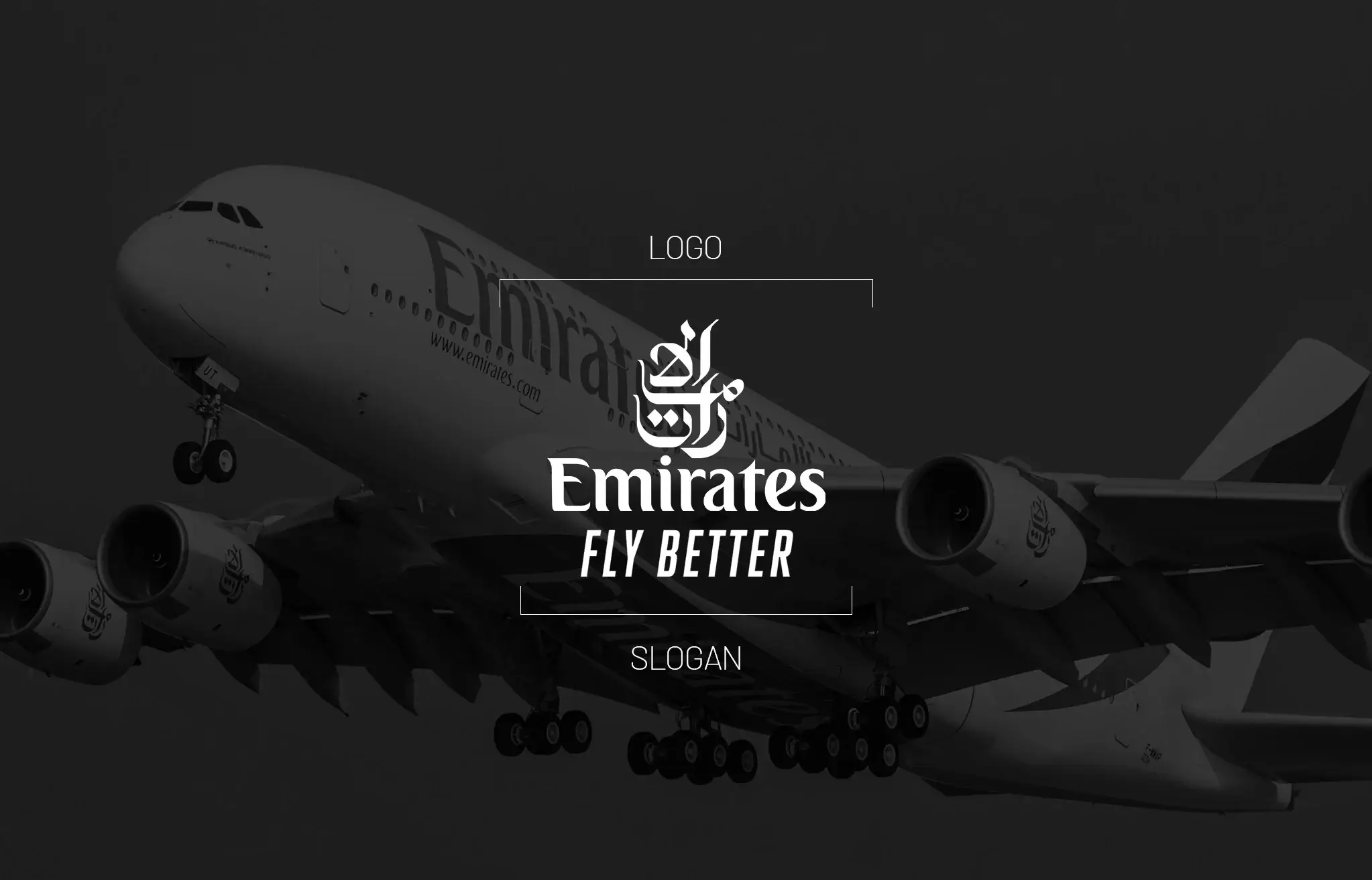 Emirates Fly Better Slogan Emirates Fly Better slogan showcasing premium airline branding