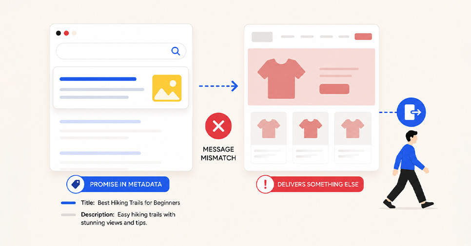 Mismatched Search Snippet Metadata and Landing Page Content Disconnect Mismatched Search Snippet Metadata and Landing Page Content Disconnect