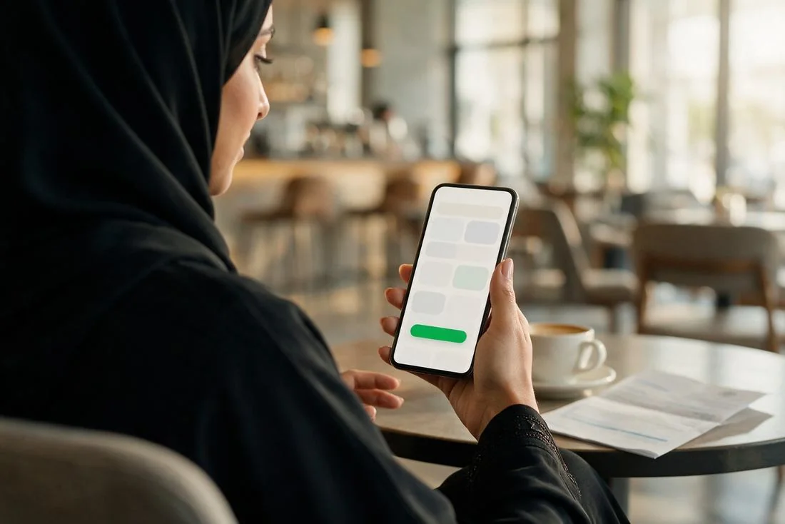 Resident using a government services app on a smartphone